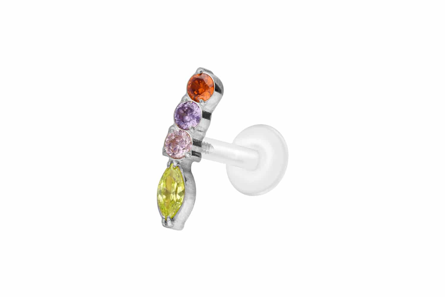 PTFE Labret Piercing mit Innengewinde + Titan-Aufsatz BUNTER KRISTALLBOGEN